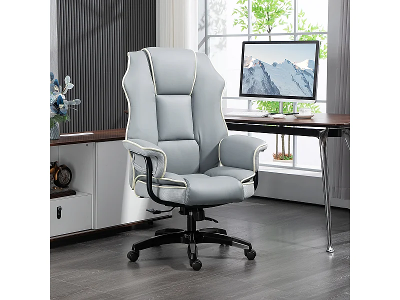 Cadeira de escritório ergonômica com inclinação de até 150°, giratória ajustável, cinza claro 76x80x118-124cm