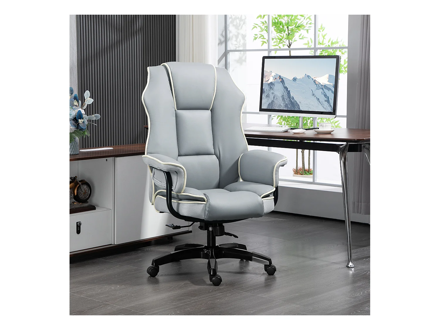 Chaise de desk ergonomica inclinabile jusqu’à 150° regolabile girevole grigio chiaro 76x80x118-124cm