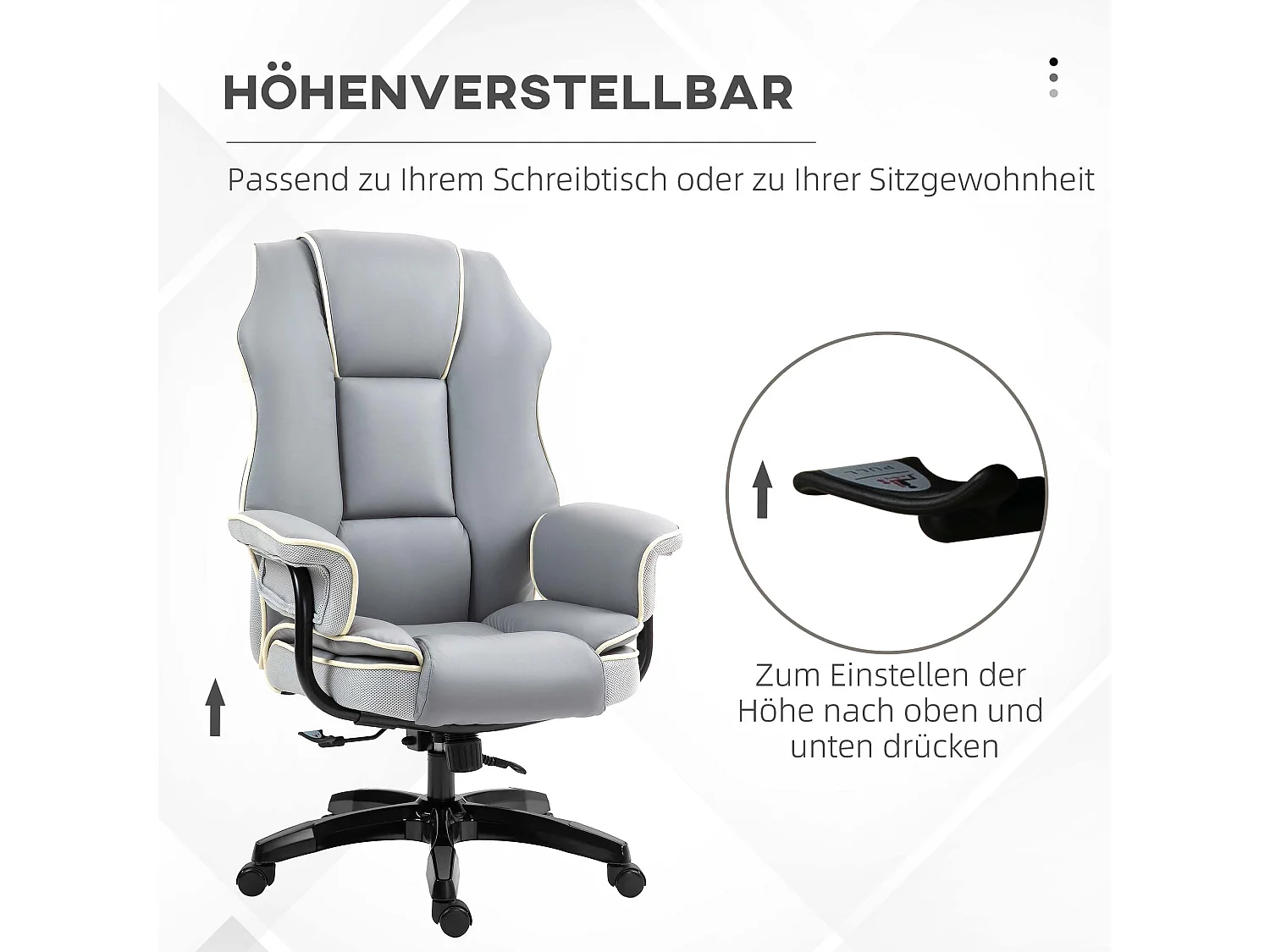 Chaise de bureau ergonomique inclinable jusqu’à 150° réglable pivotante gris clair 76x80x118-124cm