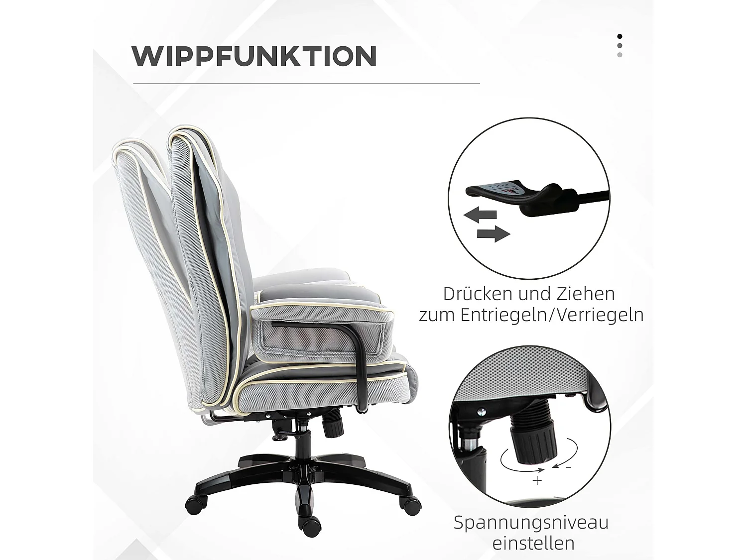 Chaise de bureau ergonomique inclinable jusqu’à 150° réglable pivotante gris clair 76x80x118-124cm