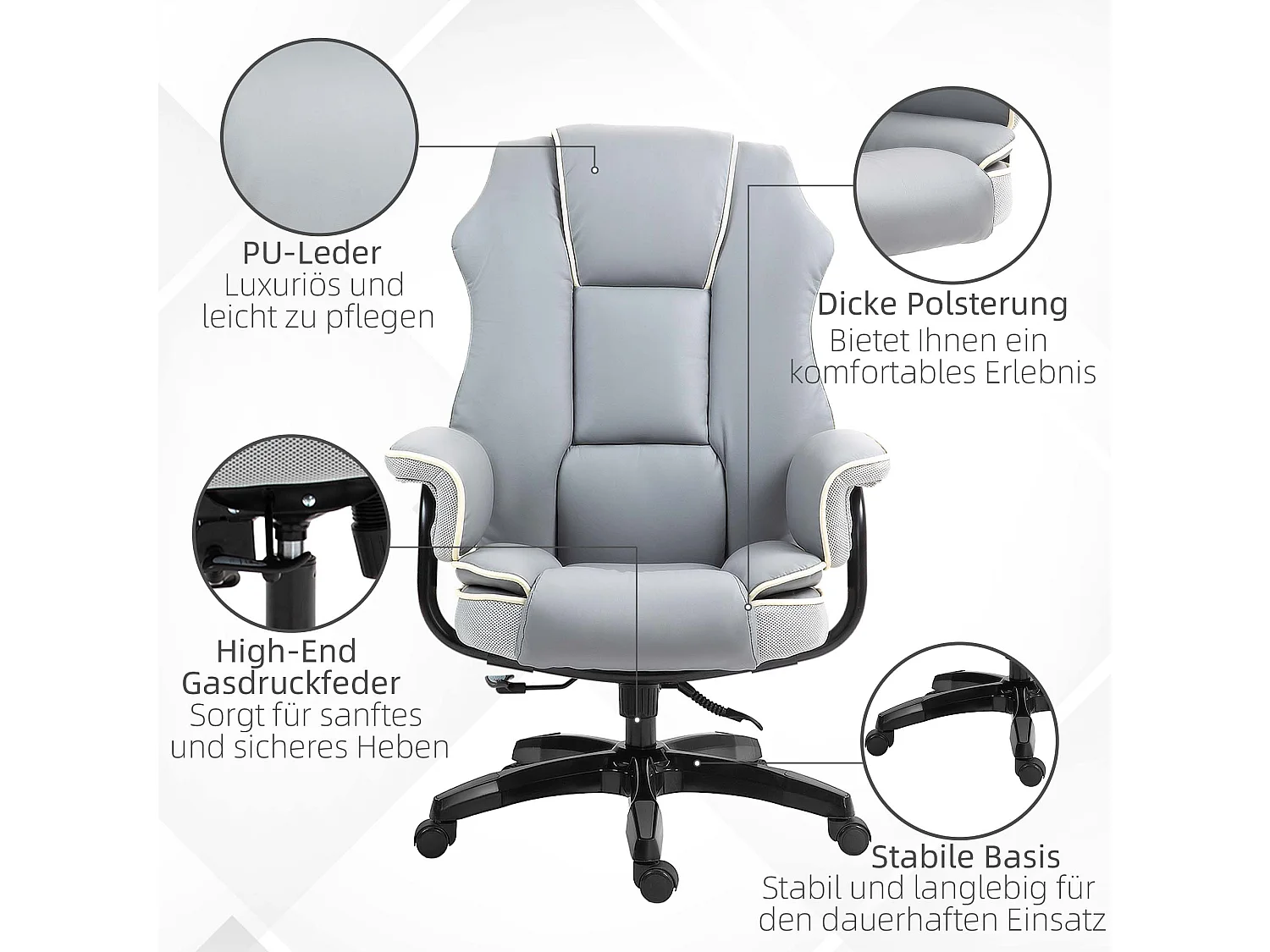 Chaise de bureau ergonomique inclinable jusqu’à 150° réglable pivotante gris clair 76x80x118-124cm