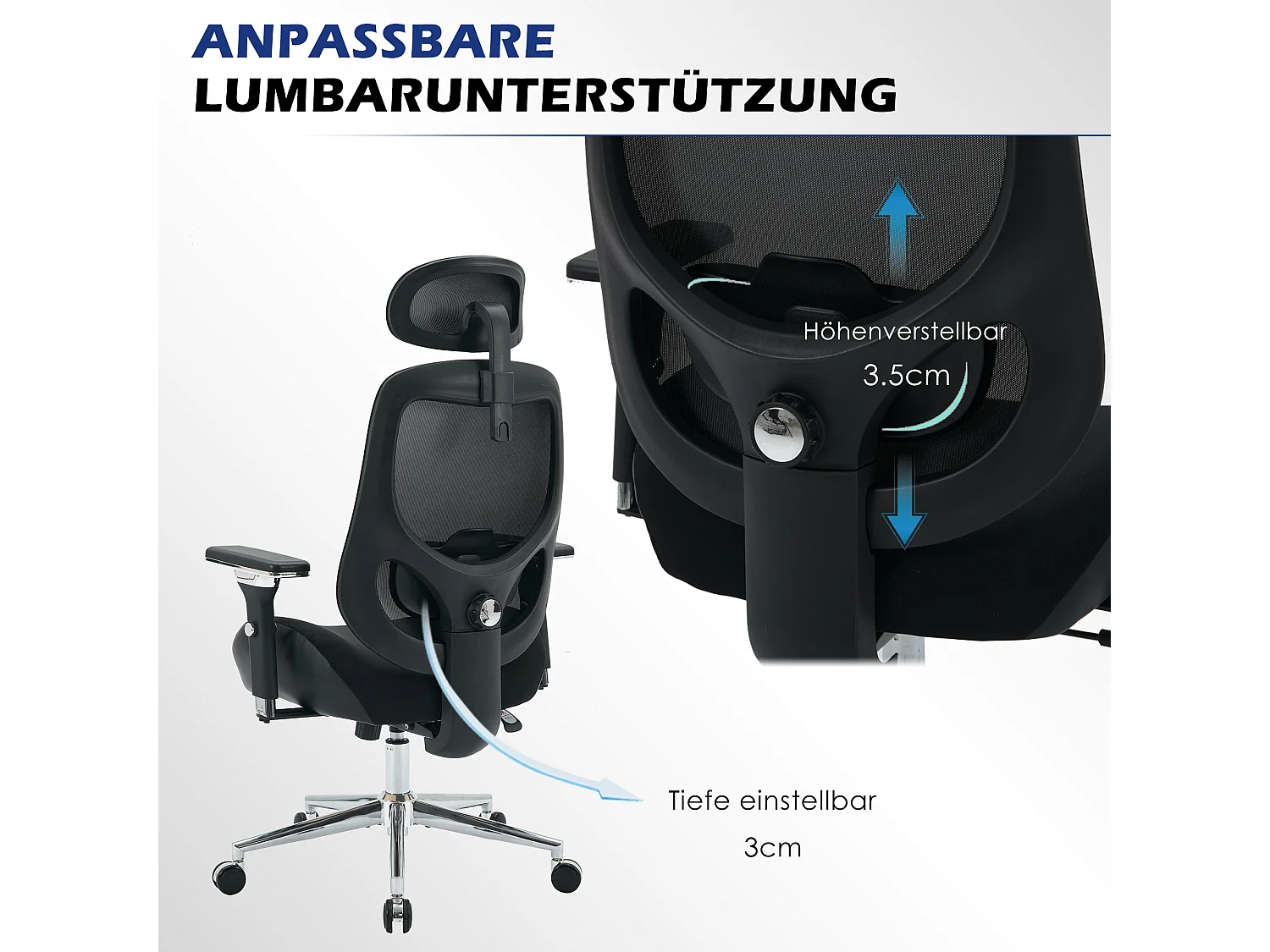 Cadeira ergonômica para escritório 230 kg, malha 4D, braços ajustáveis, encosto alto, preta