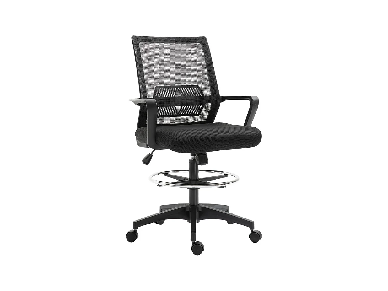 Sedia da ufficio ergonomica con dossier in maglia, piedini regolabili, Nero 64x59x104-124 cm