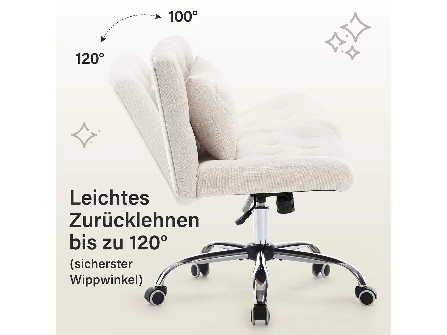 Cadeira de escritório sem braços, tecido de linho, giratória ergonômica, 160 kg, para quarto