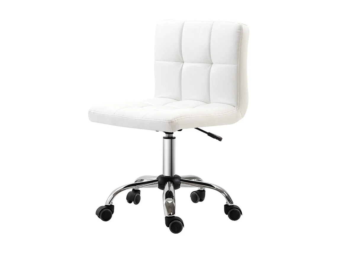 Chaise de bureau ergonomique sans accoudoirs en simili cuir blanc, réglable et pivotante