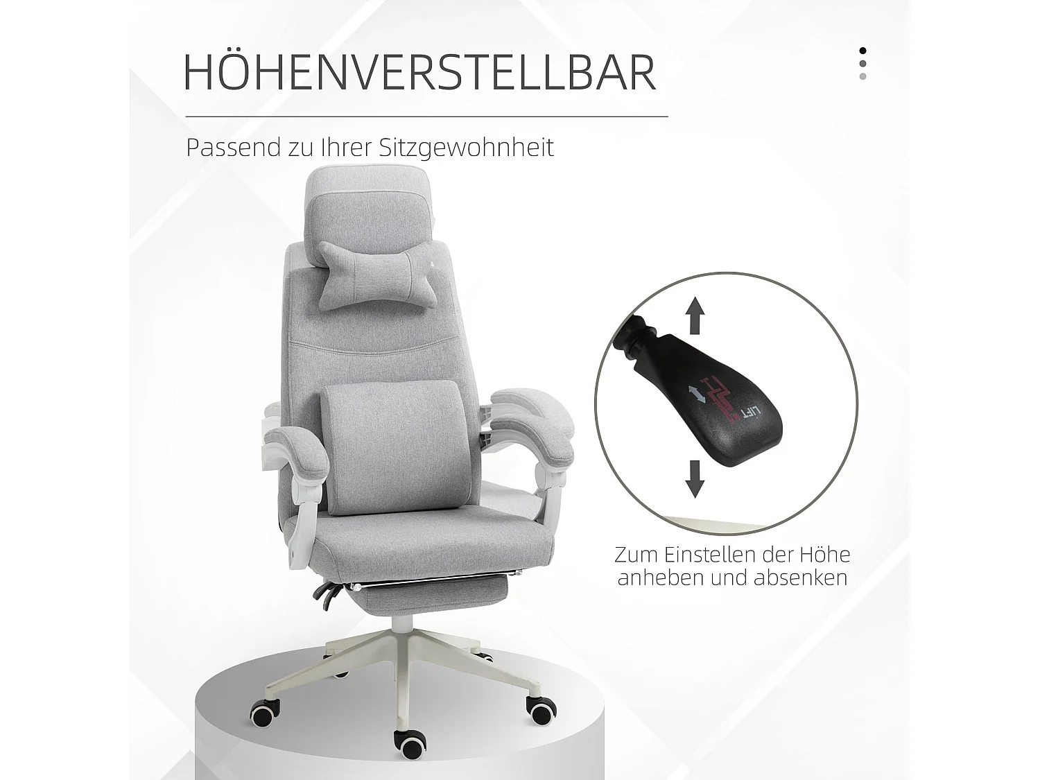 Chaise de bureau gaming ergonomique tissu avec accoudoirs inclinable 160° et repose-pieds 62x68x117-127 cm