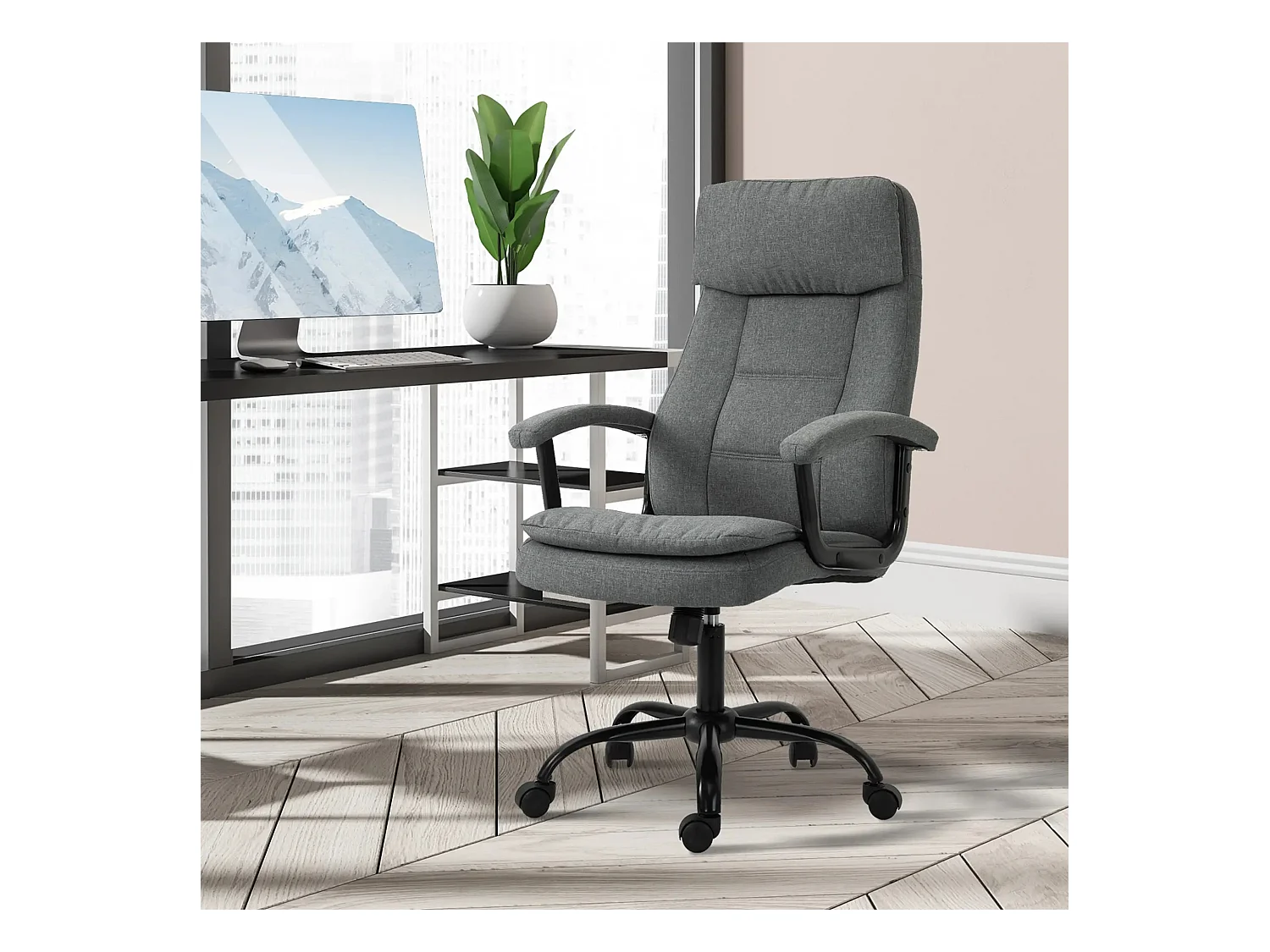 Silla de oficina ergonómica con masaje y giratoria, altura regulable, color gris