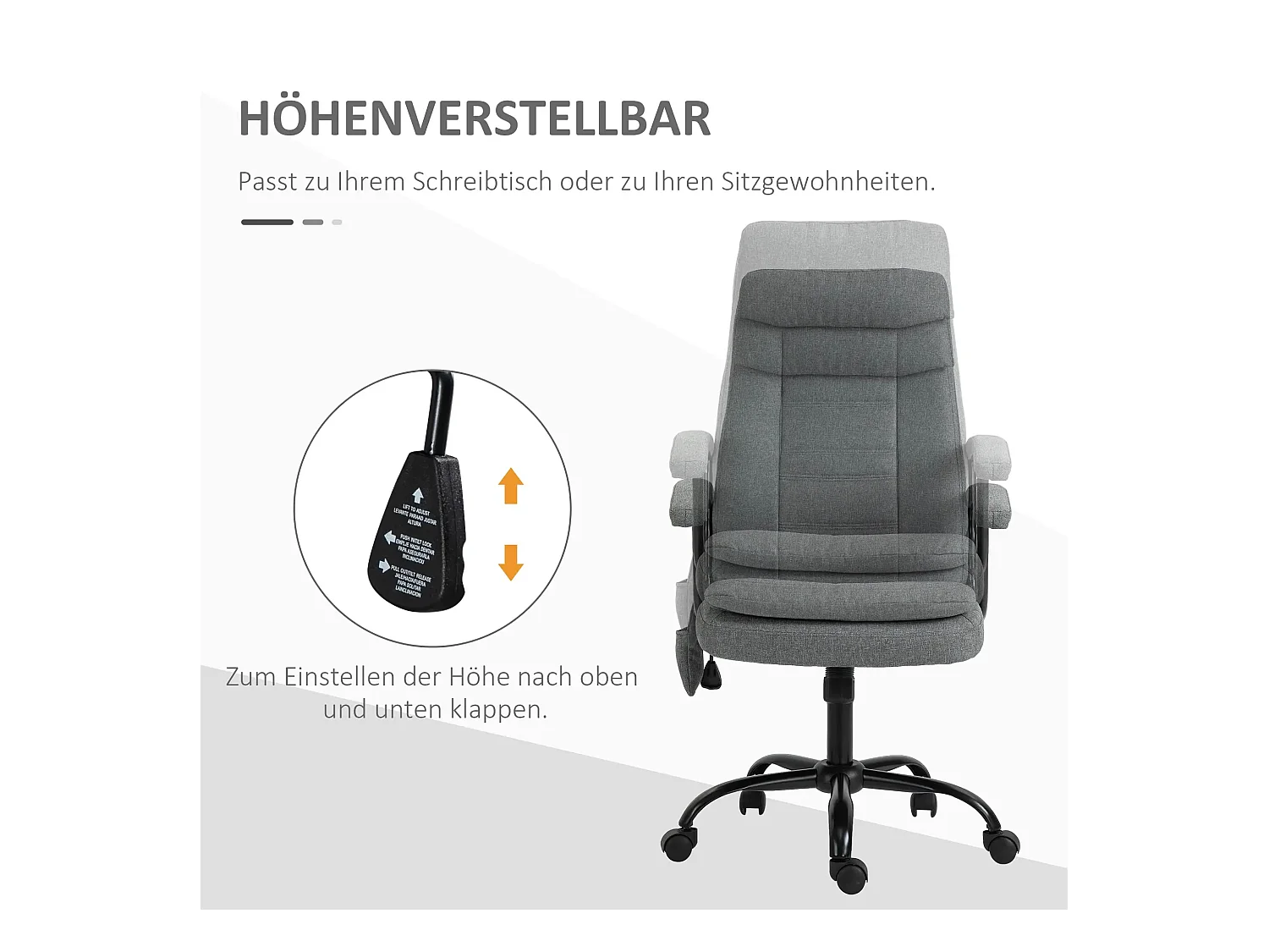 Silla de oficina ergonómica con masaje y giratoria, altura regulable, color gris