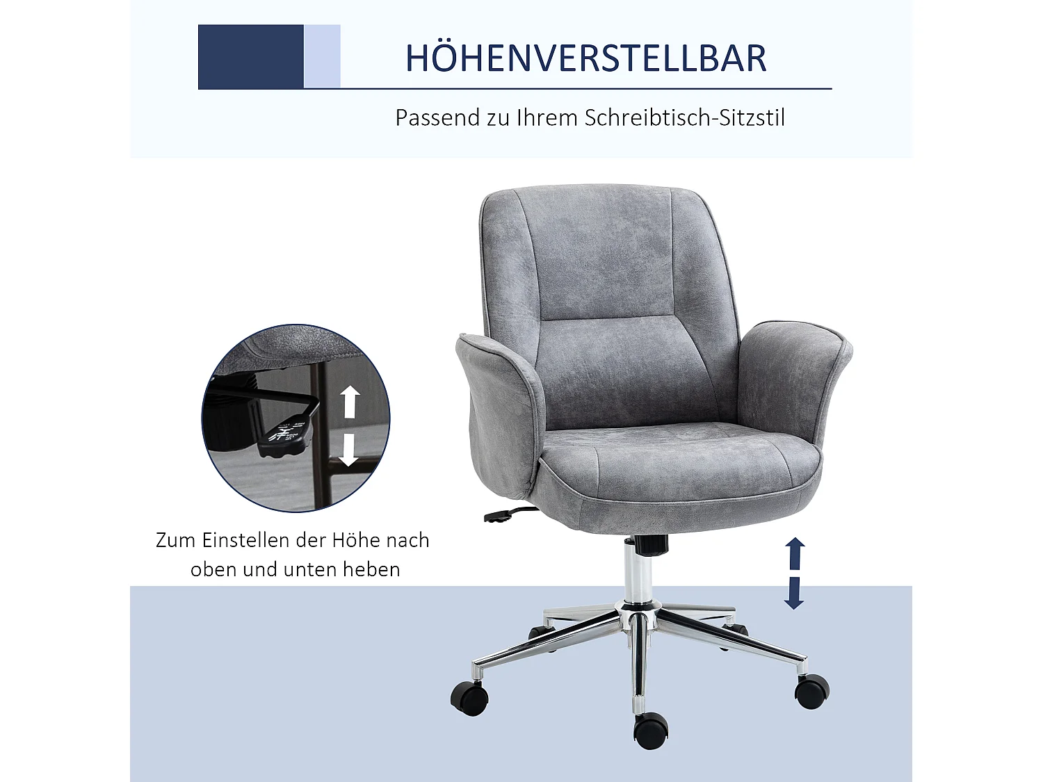 Sedia da ufficio ergonomica XXL in tessuto con comodini regolabili e funzione basculante grigio chiaro