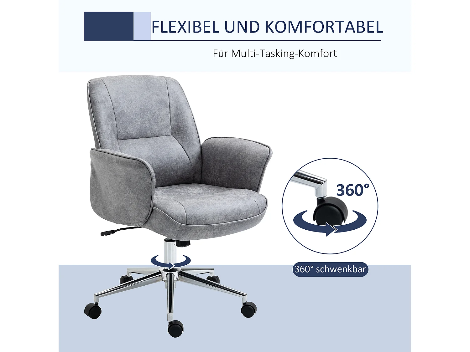 Sedia da ufficio ergonomica XXL in tessuto con comodini regolabili e funzione basculante grigio chiaro