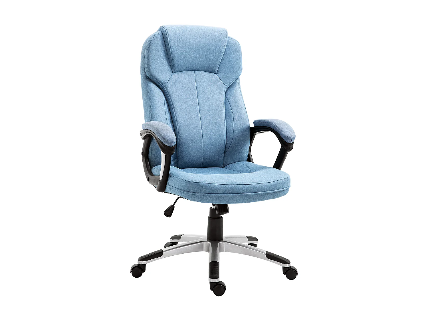 Cadeira de escritório ergonômica em linho azul claro com encosto alto e giratório 66x75x110-120cm