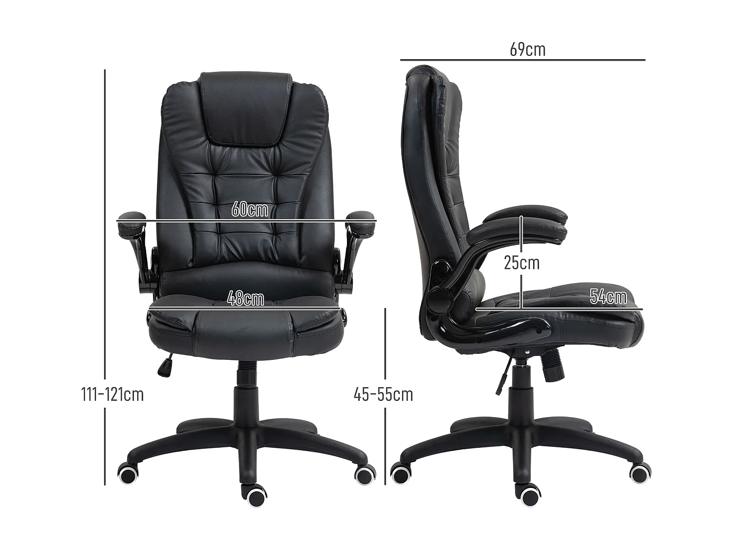 Chaise longue PU nera ergonomica regolabile con comodini regolabili e funzione basculante