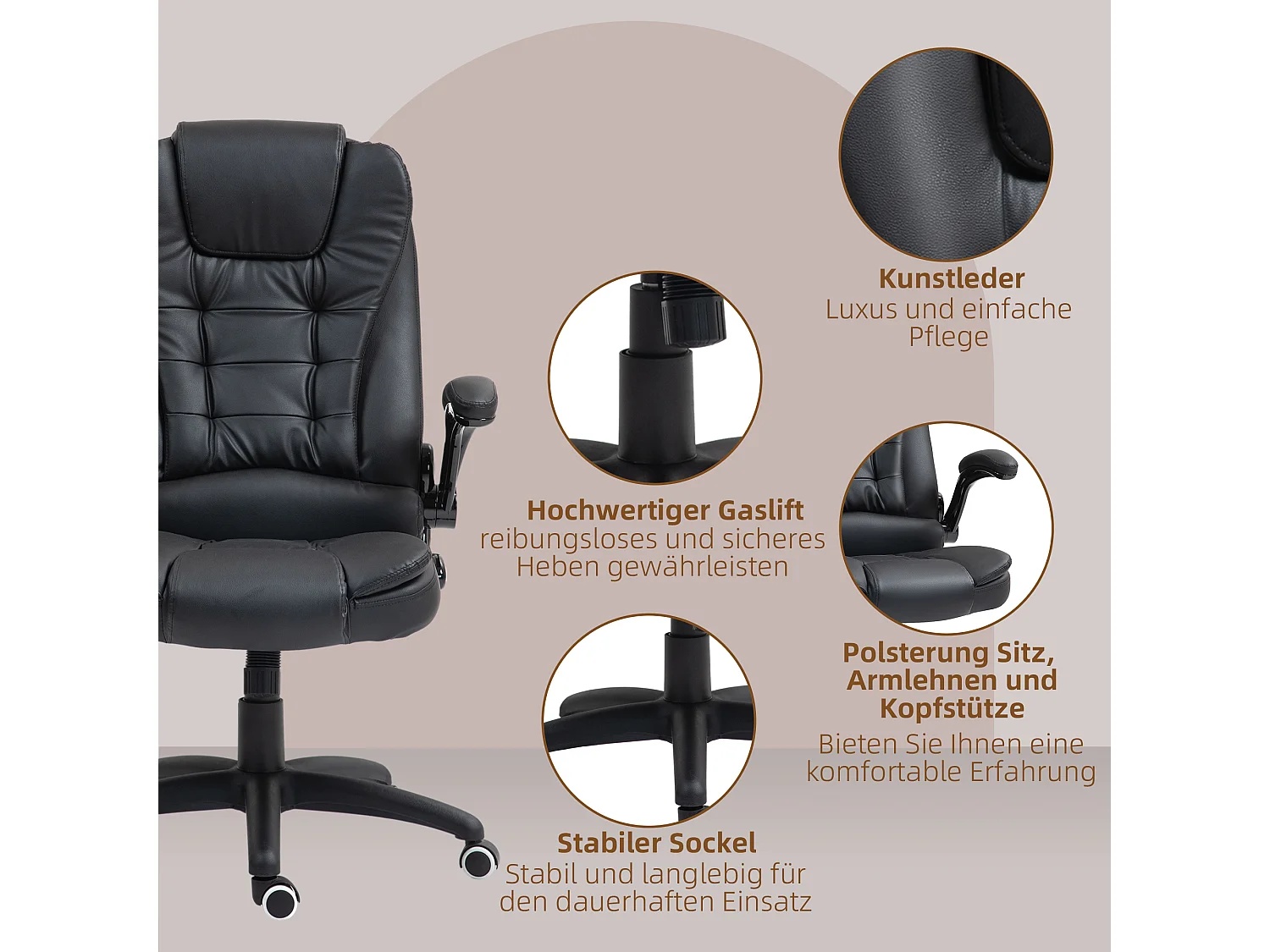 Chaise longue PU nera ergonomica regolabile con comodini regolabili e funzione basculante