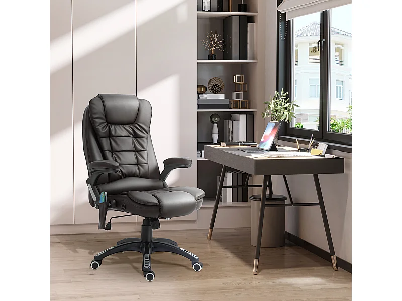 Fauteuil de Bureau massaggio ergonomico pivotant cuir synthétique chauffant Noir