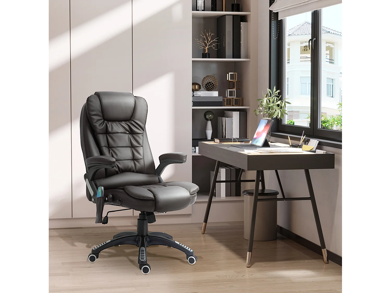 Fauteuil de Bureau massaggio ergonomico pivotant cuir synthétique chauffant Noir