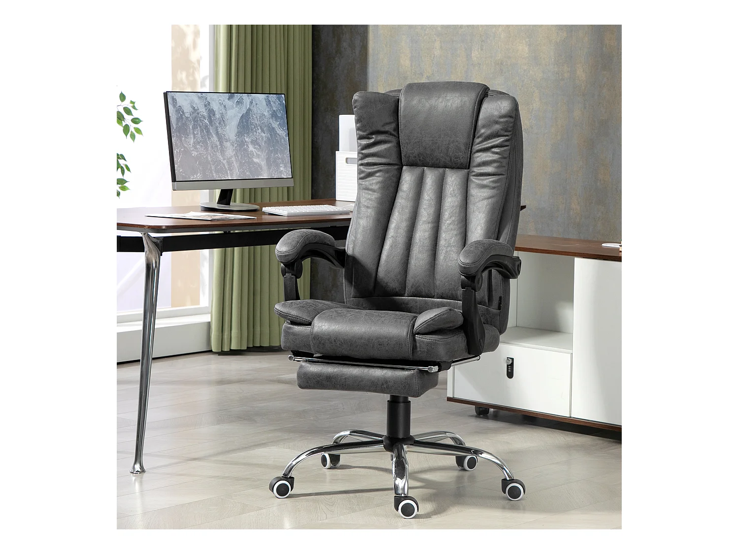 Chaise de Bureau ergonomica con massaggio e calore, dossier inclinabile e riposo-pieds grigio