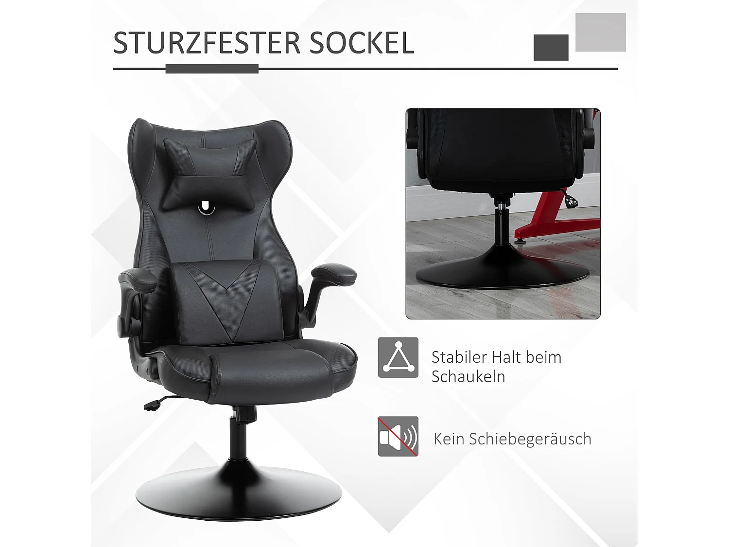 Chaise gaming ergonomica in simile cuoio nero con schienale inclinabile e rotazione di 360° per scrivania