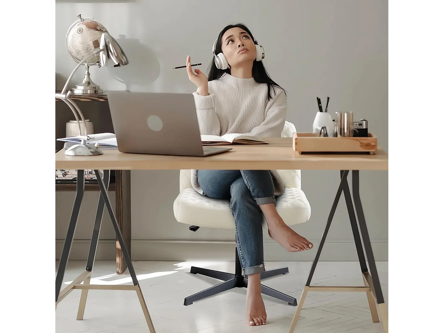 Chaise bureau ergonomique sans accoudoirs cuir PU pivotante métal dossier haut noir