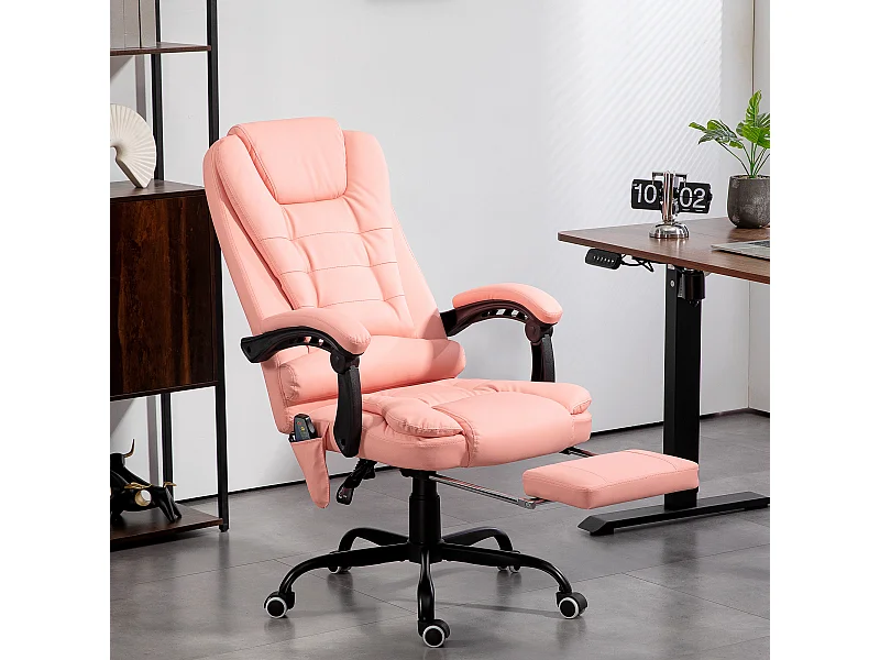 Silla de oficina ergonómica de tela con 7 puntos de masaje, asiento reclinable, ajustable, color rosa