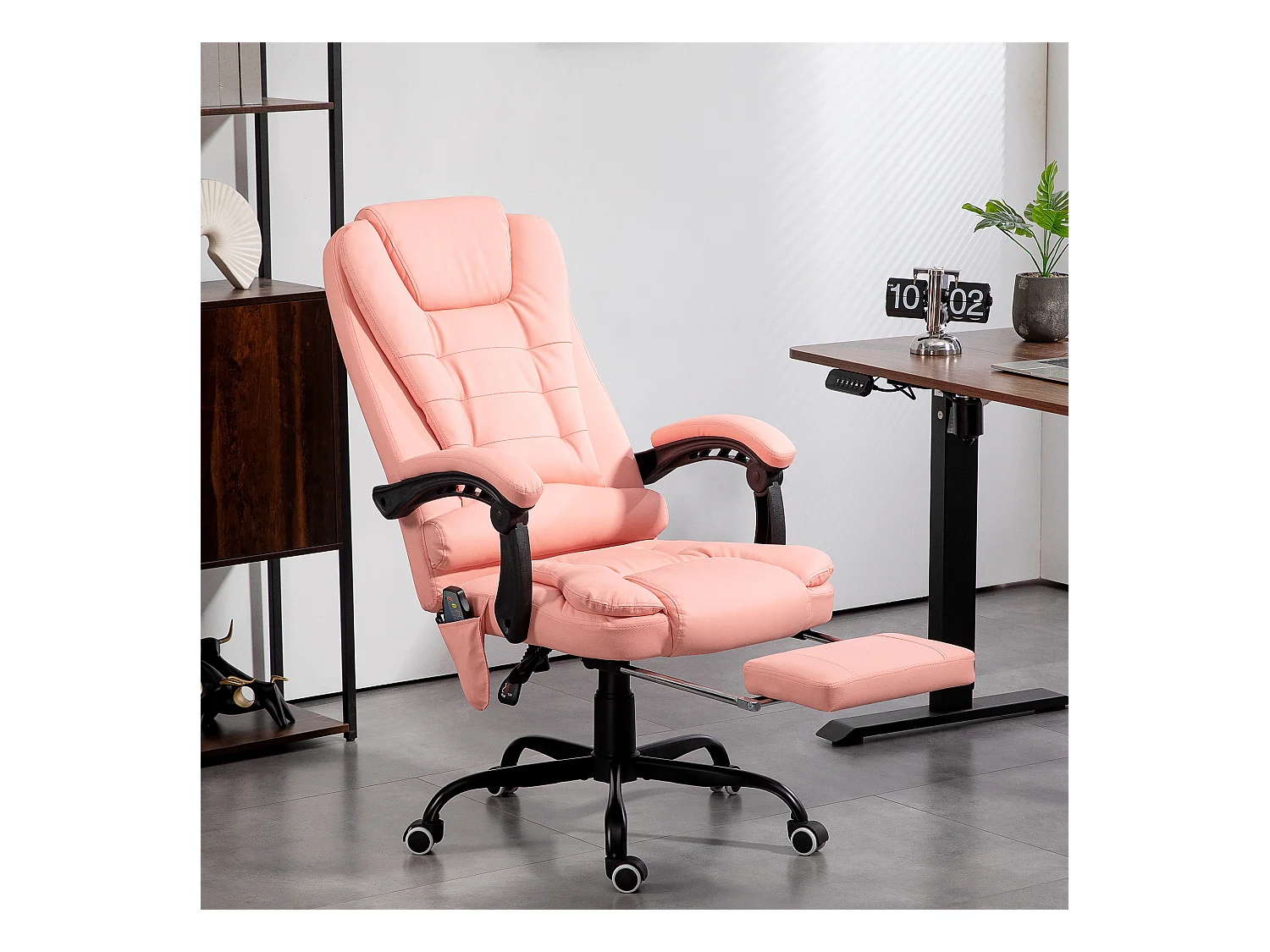 Cadeira de escritório ergonômica de tecido com 7 pontos de massagem, assento reclinável, ajustável, rosa