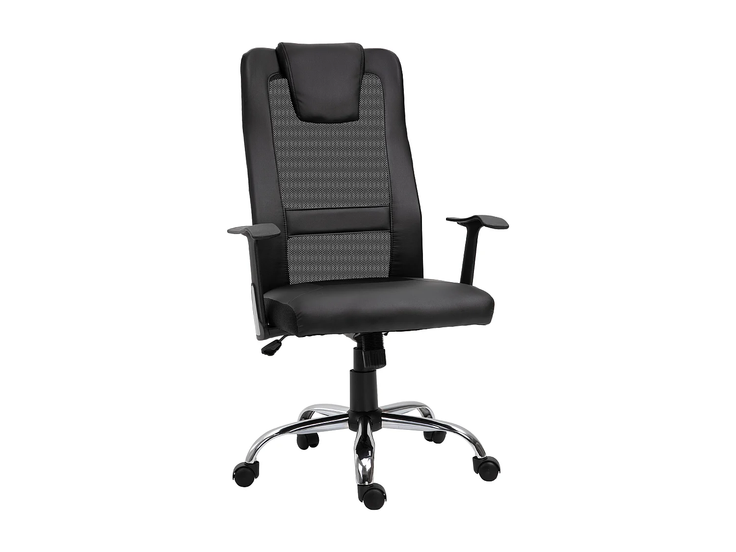 Silla de oficina ergonómica regulable con reposabrazos y función balancín piel sintética negra 66x73x108-118cm