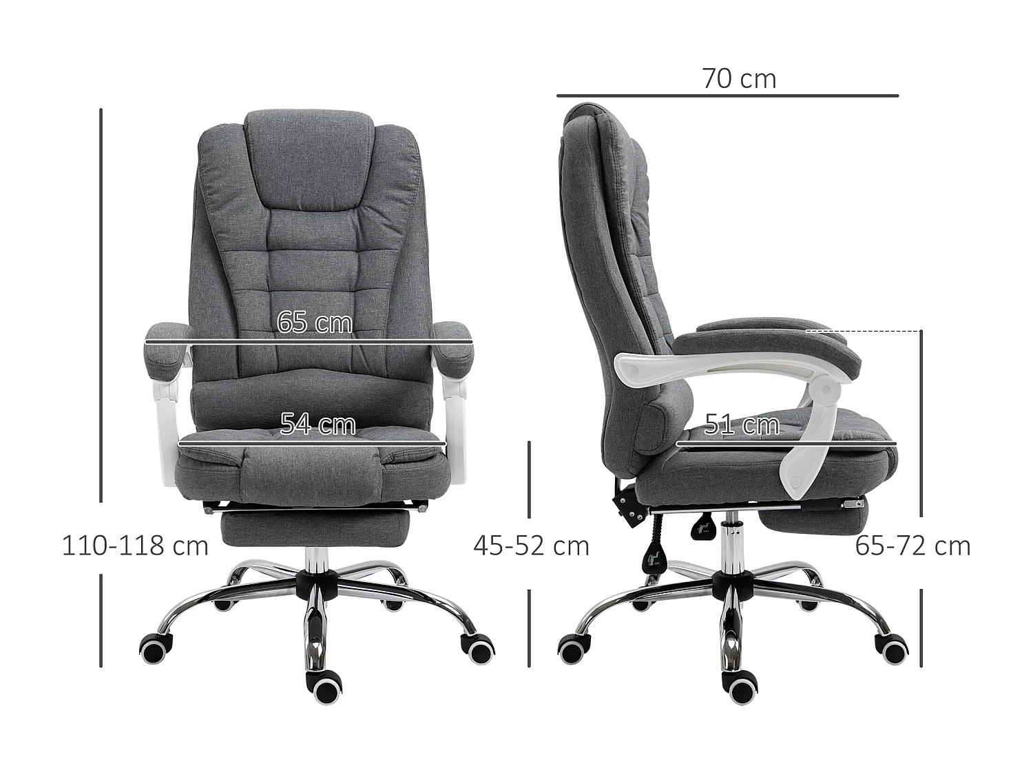 Scrivania ergonomica in metallo con poggiapiedi regolabile, grigio