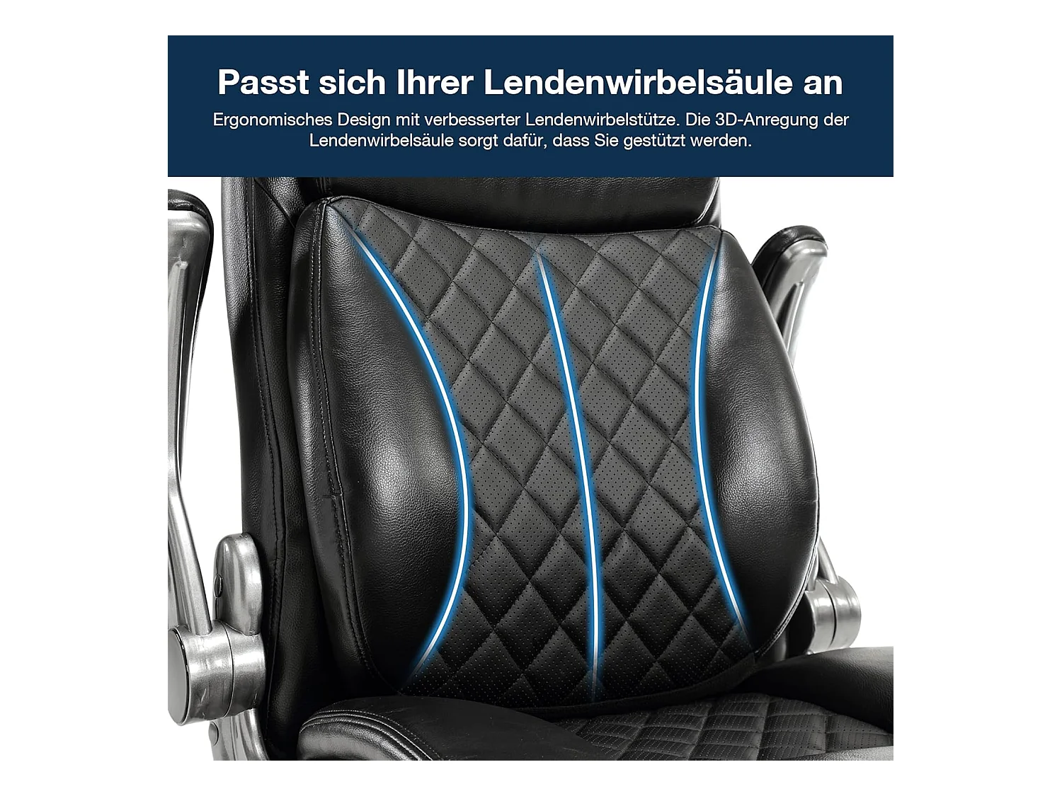 Cadeira de escritório ergonômica em couro PU preto, encosto alto de 200 kg com braços ajustáveis