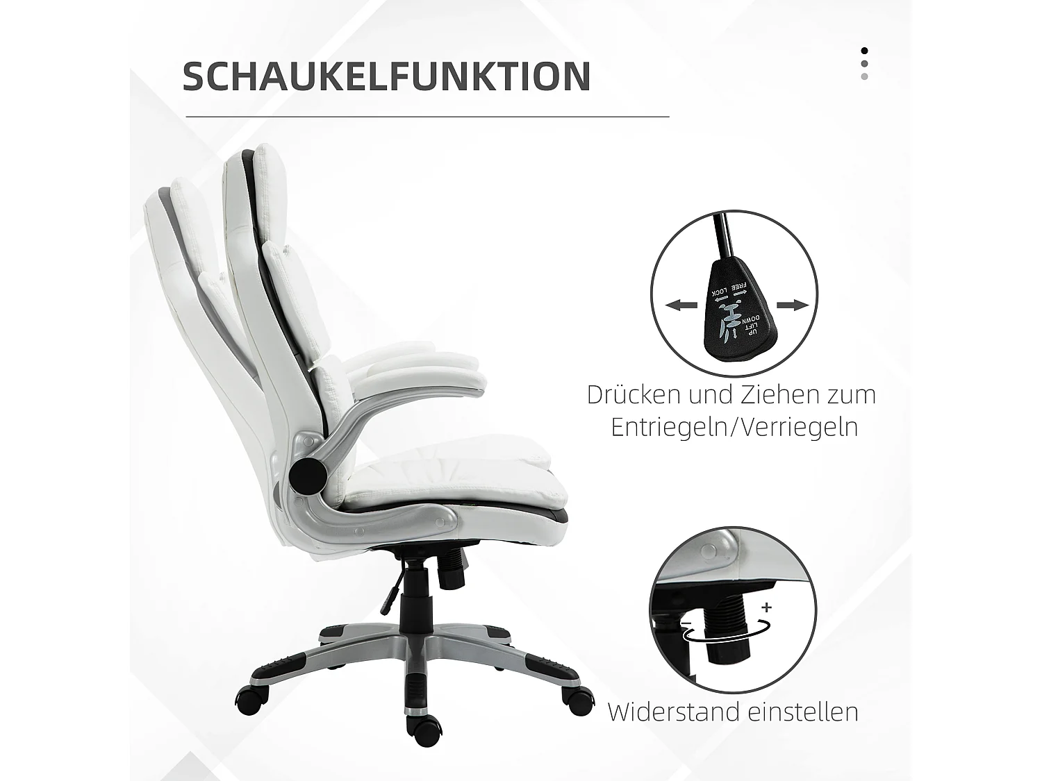 Chaise bureau ergonomique cuir PU avec accoudoirs rabattables et fonction bascule 69x67x113-121cm