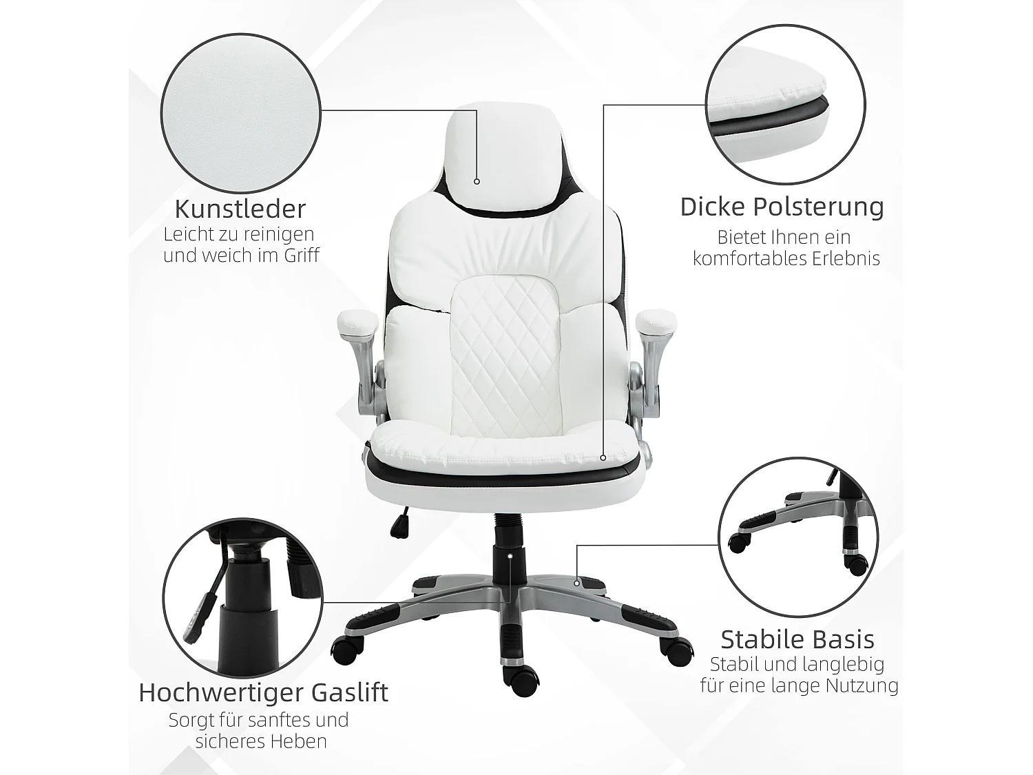 Chaise bureau ergonomique cuir PU avec accoudoirs rabattables et fonction bascule 69x67x113-121cm