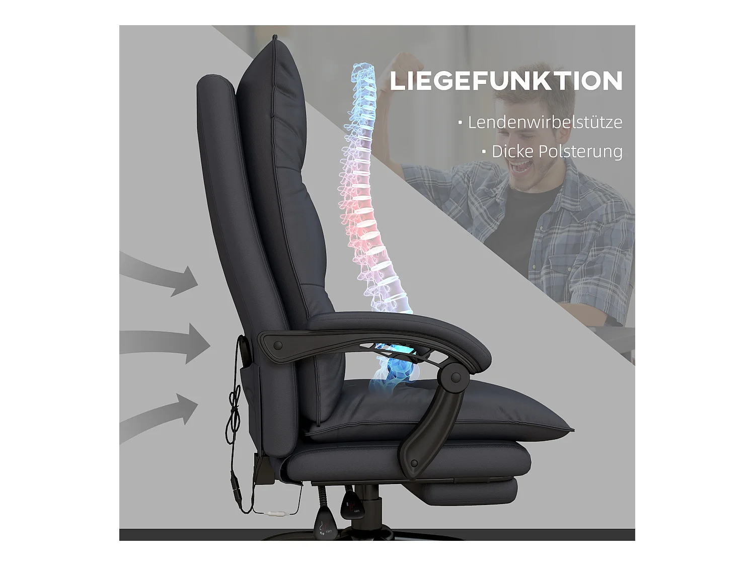 Silla de oficina de masaje de microfibra, giratoria, ajustable con reposapiés, gris oscuro