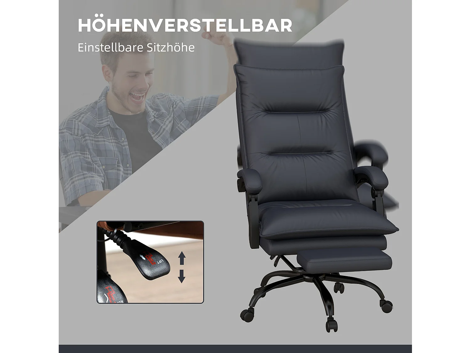 Silla de oficina de masaje de microfibra, giratoria, ajustable con reposapiés, gris oscuro