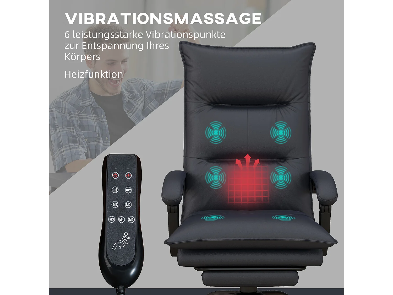 Comoda scrivania massante in microfibra, pivotant, regolabile con piedini, grigio foncé