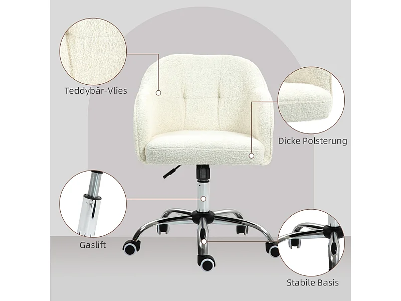 Cadeira de escritório giratória ergonômica, Teddysamt, altura ajustável, creme, Homeoffice