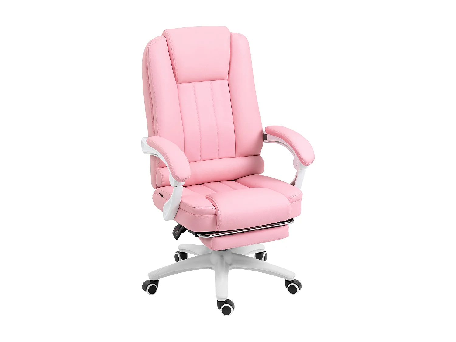 Cadeira de escritório reclinável com apoio para os pés, couro sintético rosa, altura ajustável