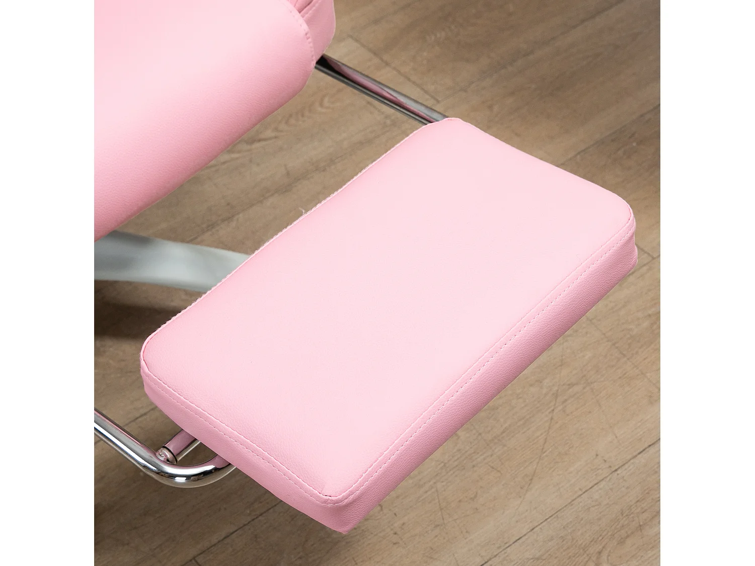 Cadeira de escritório reclinável com apoio para os pés, couro sintético rosa, altura ajustável
