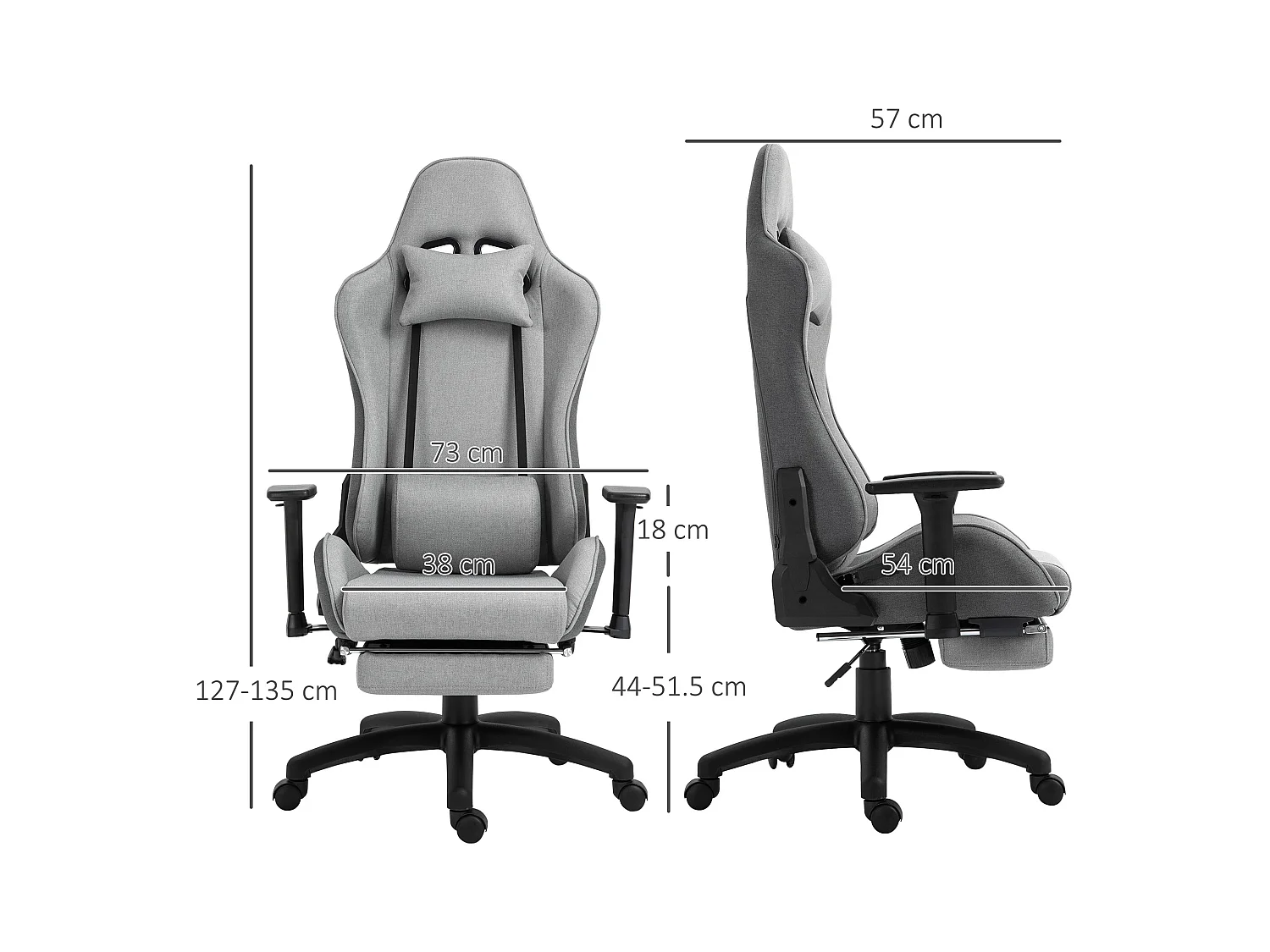 Chaise longue ergonomica foderata in grigio con cuscini mobili regolabili e funzione basculante