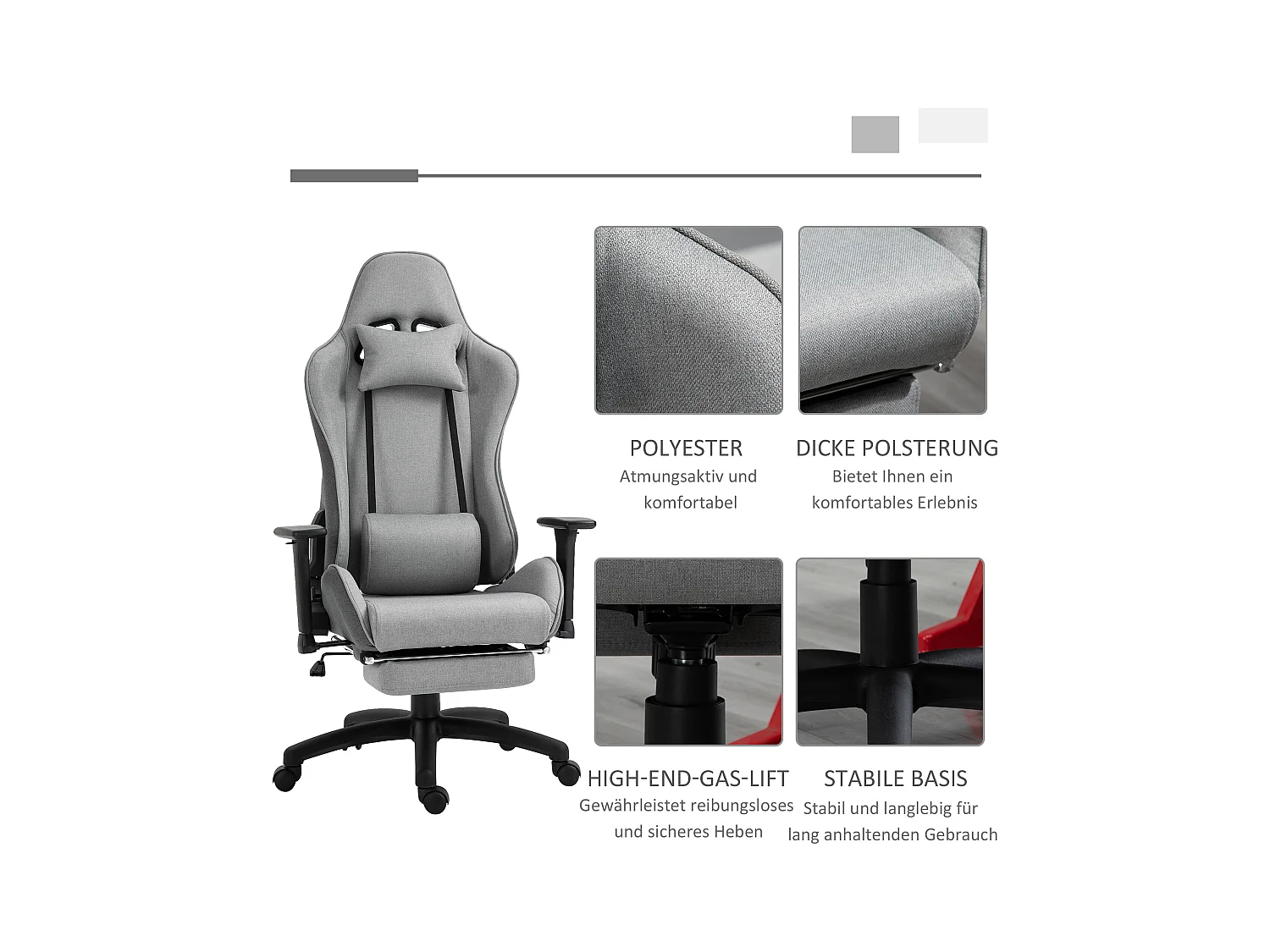 Chaise longue ergonomica foderata in grigio con cuscini mobili regolabili e funzione basculante