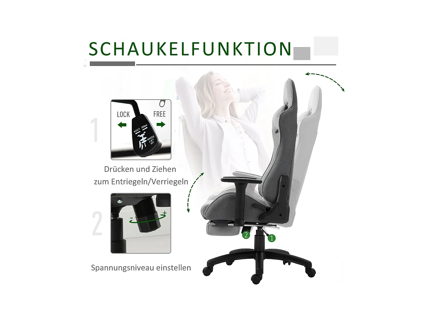 Chaise longue ergonomica foderata in grigio con cuscini mobili regolabili e funzione basculante