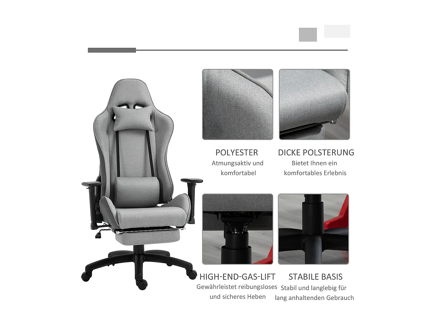 Chaise longue ergonomica foderata in grigio con cuscini mobili regolabili e funzione basculante