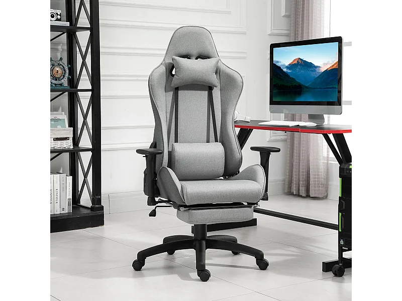 Chaise longue ergonomica foderata in grigio con cuscini mobili regolabili e funzione basculante