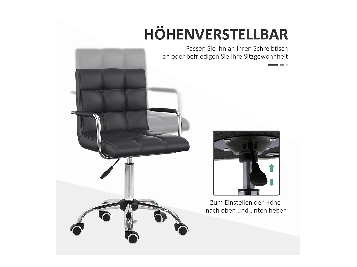 Scrivania ergonomica in pelle sintetica bianca alta regolabile con comodini 46-61 cm