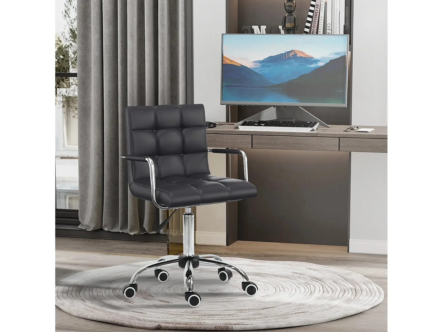 Fauteuil de bureau ergonomique cuir synthétique blanc hauteur réglable avec accoudoirs 46-61cm