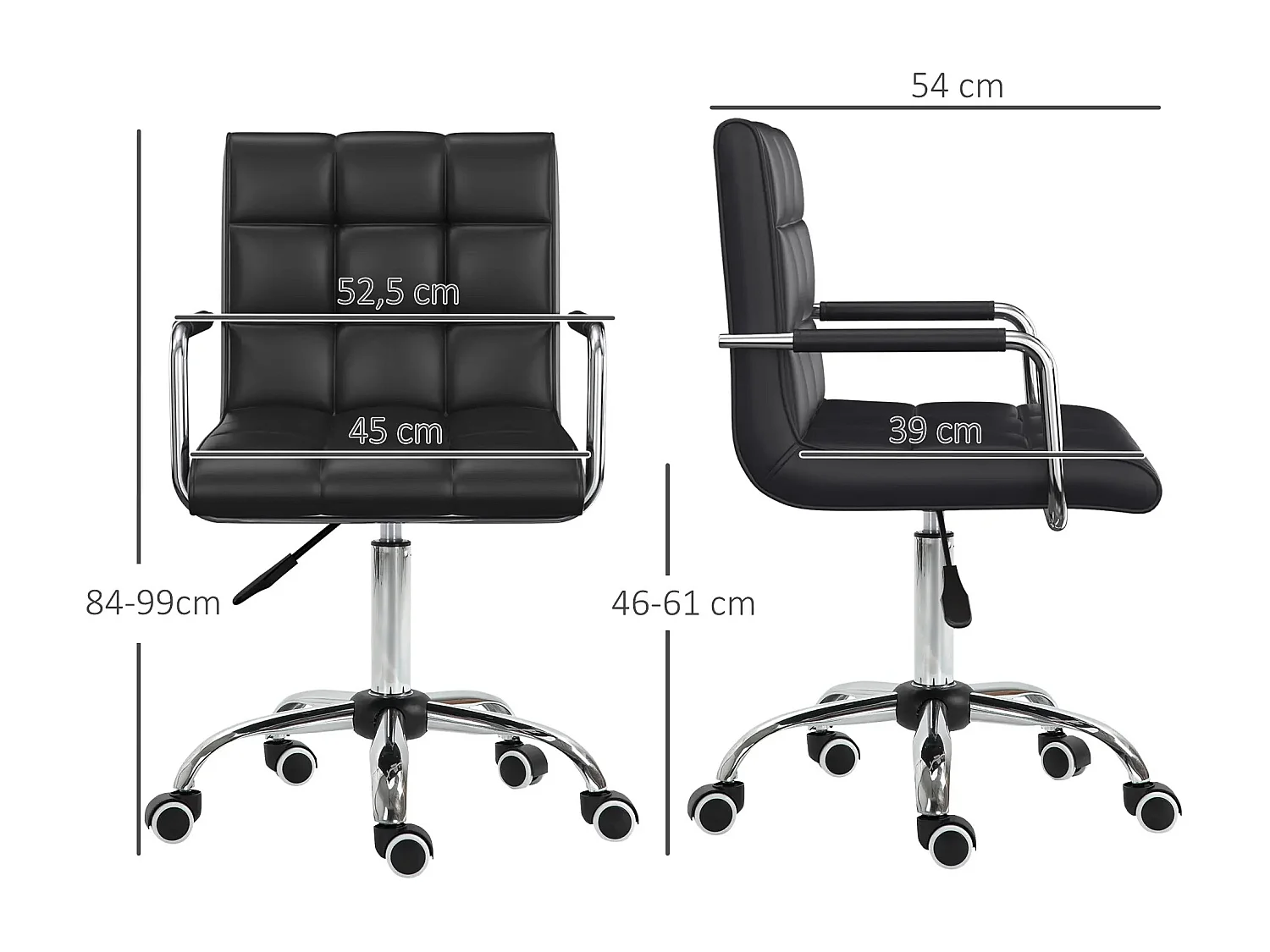 Fauteuil de bureau ergonomique cuir synthétique blanc hauteur réglable avec accoudoirs 46-61cm