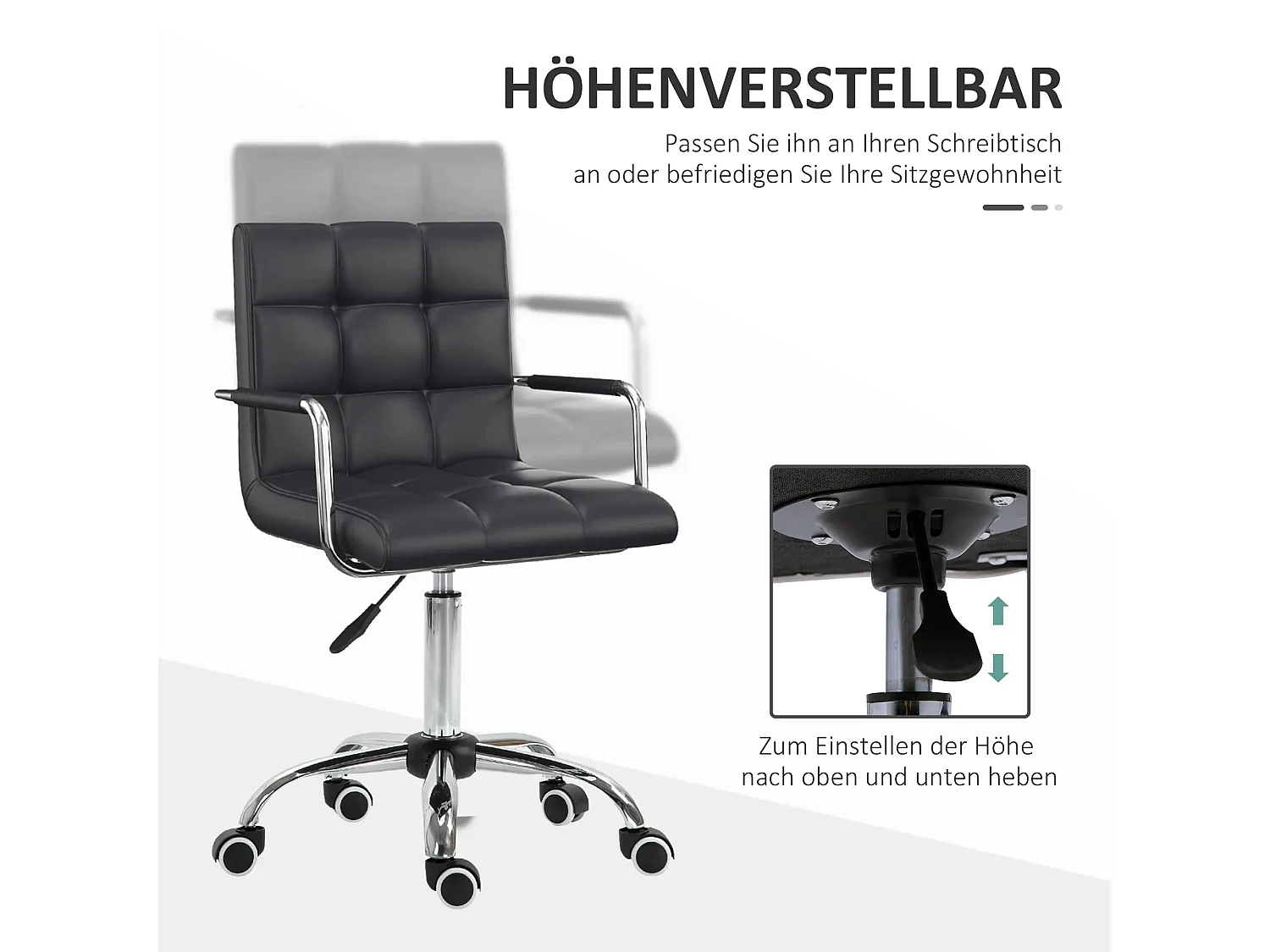 Fauteuil de bureau ergonomique cuir synthétique blanc hauteur réglable avec accoudoirs 46-61cm