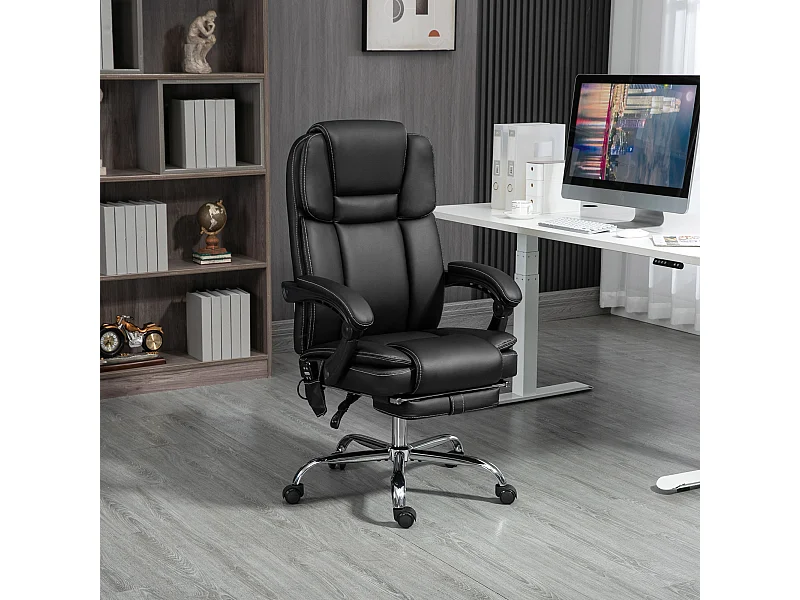 Sedia da massaggio ergonomica in pelle sintetica con chauffage e riposo-piede nero 66x67x118-126 cm