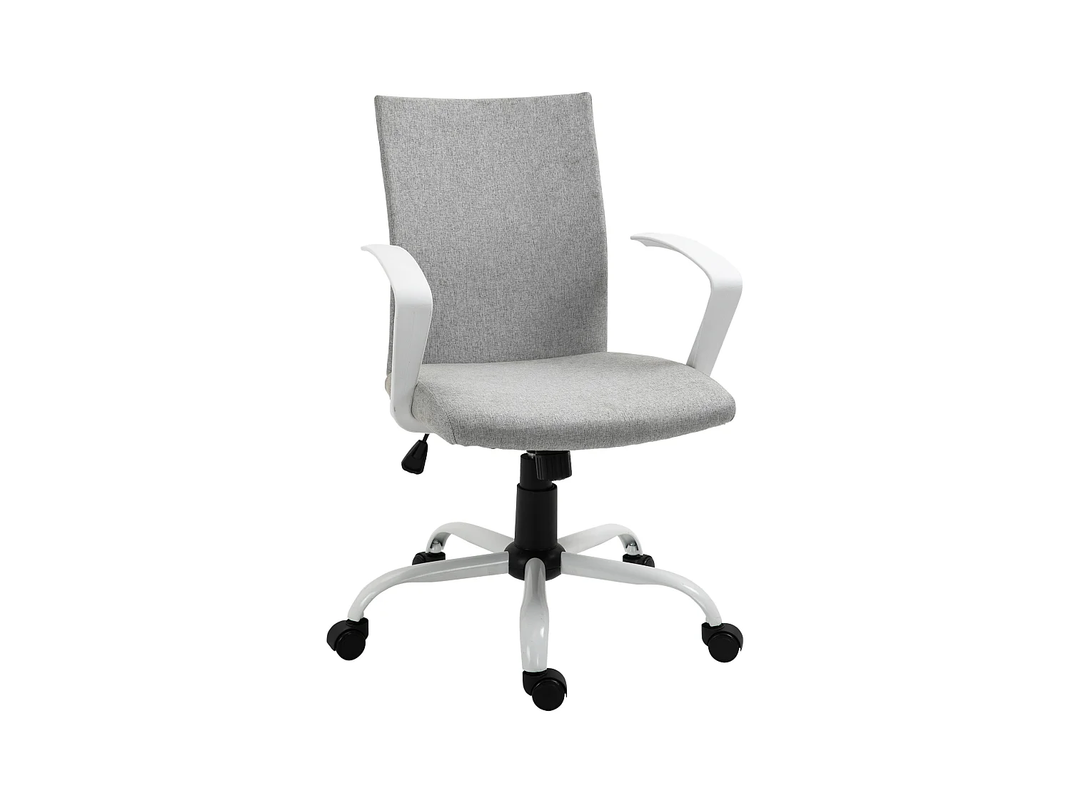 Silla de oficina ergonómica en lino gris con respaldo reclinable y rotación de 360° para oficina en casa