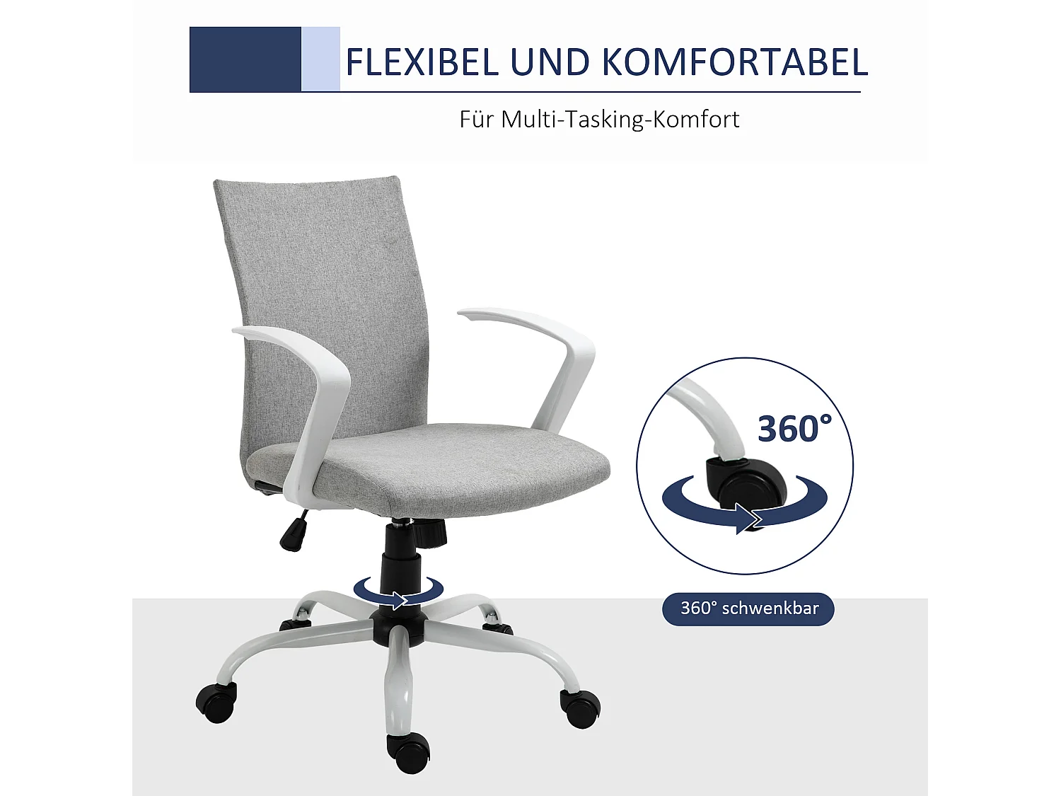 Silla de oficina ergonómica en lino gris con respaldo reclinable y rotación de 360° para oficina en casa