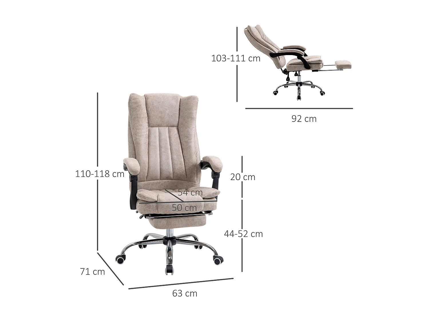 Sedia da ufficio ergonomica in microfibra con cassettiera inclinabile, poggiapiedi alta regolabile