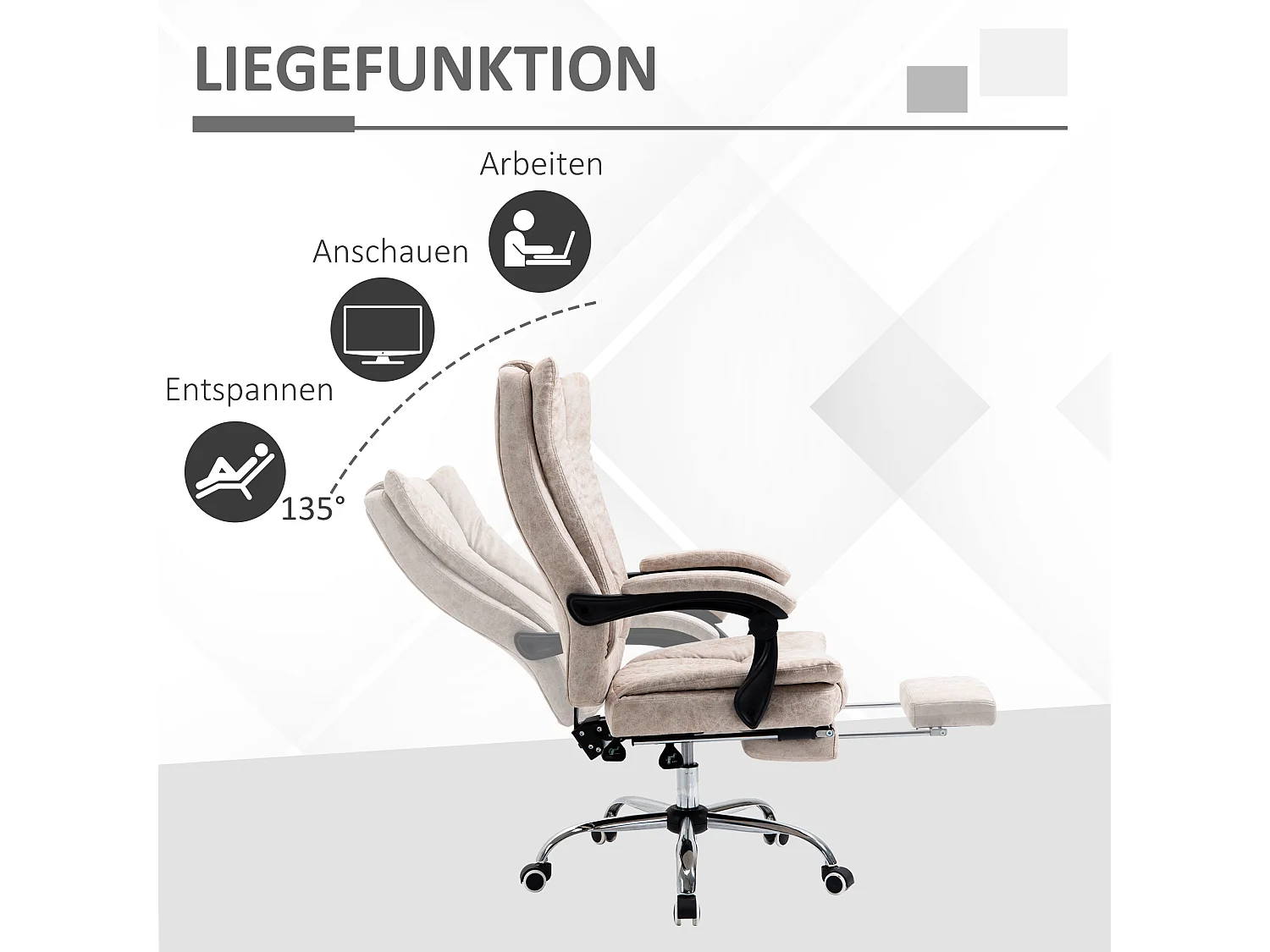 Sedia da ufficio ergonomica in microfibra con cassettiera inclinabile, poggiapiedi alta regolabile