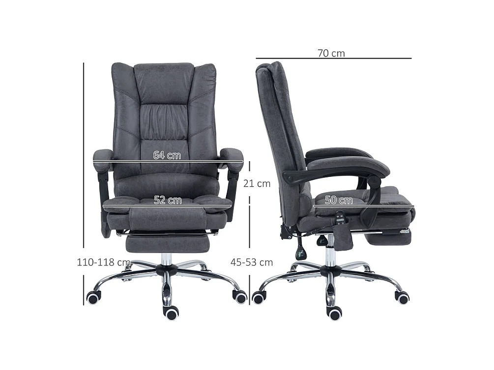 Cadeira de escritório ergonômica com massagem e aquecimento cinza escuro, inclinação de 135° e até 120 kg